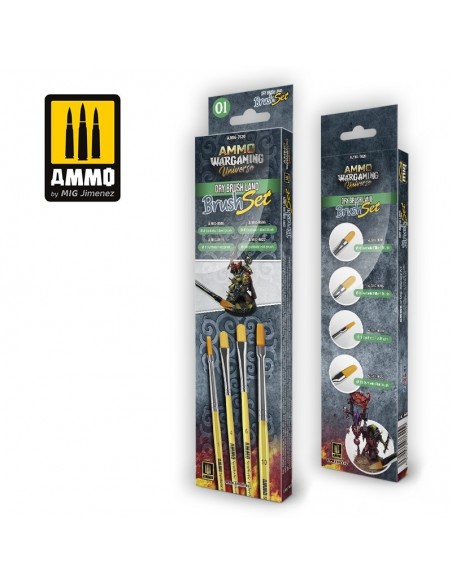 AMMO WARGAMING UNIVERSE - SET DE PINCELES DRY BRUSH PARA TIERRA
