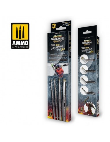 AMMO WARGAMING UNIVERSE - SET DE PINCELES DIO DRYBRUSH PREMIUM PARA  MINIATURAS