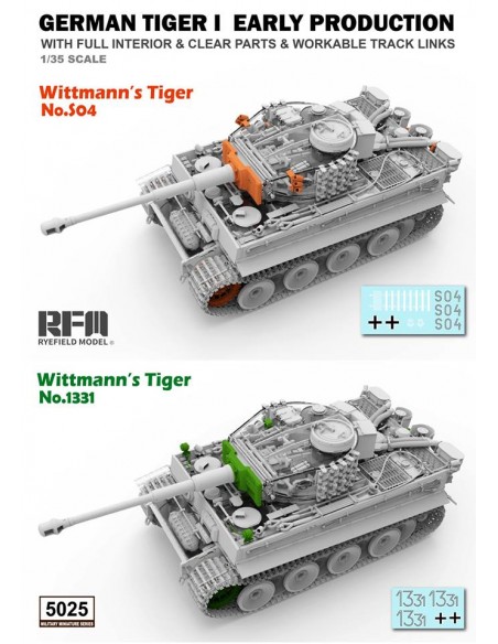 German Tiger I Early Production Wittmann's Tiger No. 504 with full interior and clear parts with workable tracks