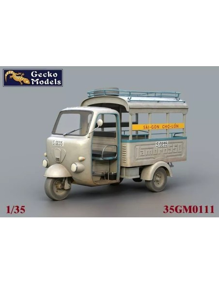 60'-70's Vietnam Saigon Shuttle Tricar With The Driver And Passengers