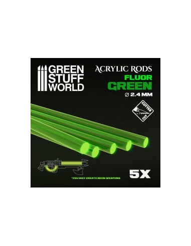 BARRAS ACRÍLICAS REDONDAS FLÚOR VERDE 2,4 mm