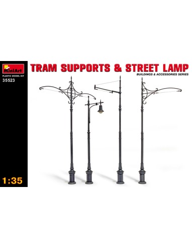 Tram supports and street lamp