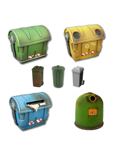CONJUNTO DE CONTENEDORES Y CUBOS DE BASURA