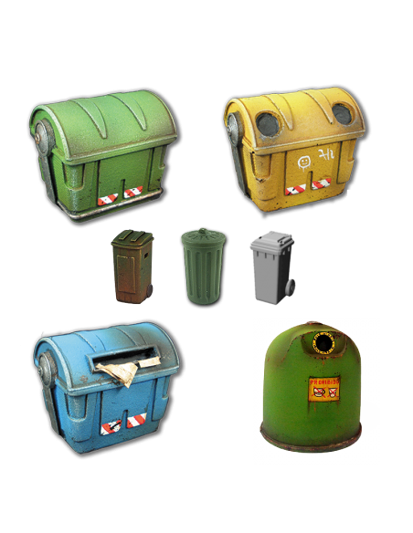 CONJUNTO DE CONTENEDORES Y CUBOS DE BASURA
